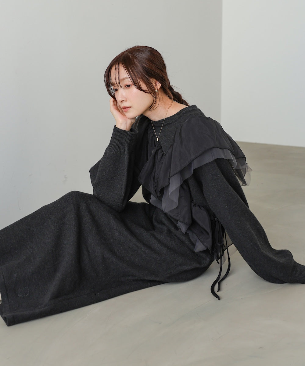 【S・M・Lサイズ】アシンメトリーフリルニットワンピース