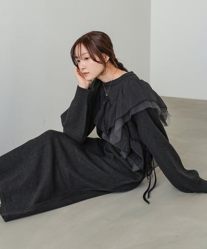 【S・M・Lサイズ】アシンメトリーフリルニットワンピース