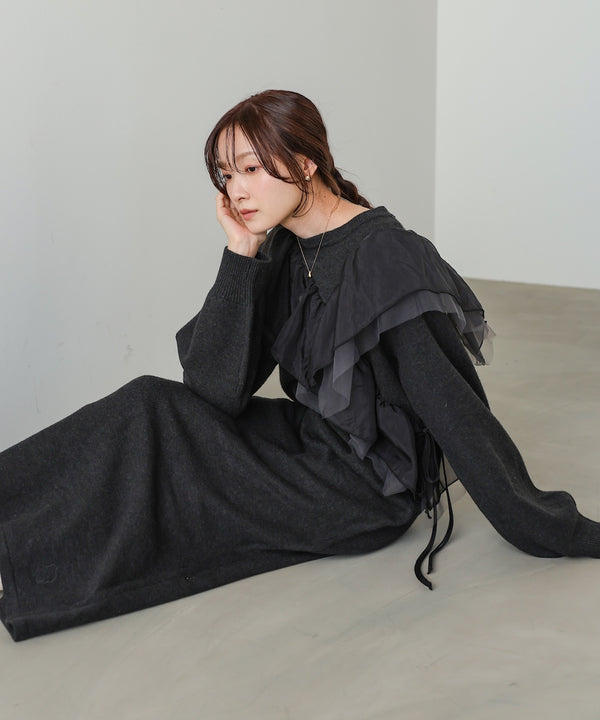 【S・M・Lサイズ】アシンメトリーフリルニットワンピース