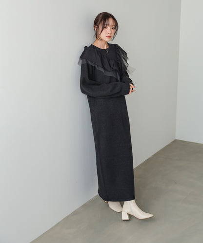 【S・M・Lサイズ】アシンメトリーフリルニットワンピース