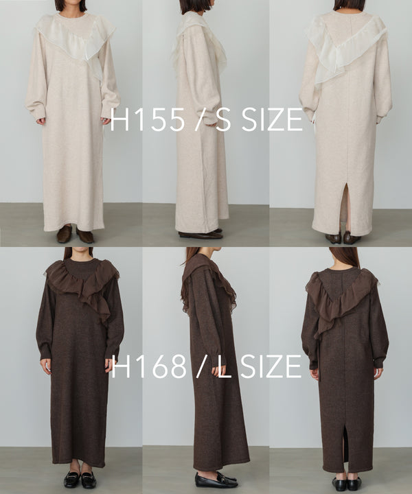 【S・M・Lサイズ】アシンメトリーフリルニットワンピース
