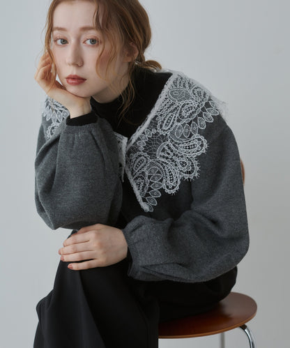 レース衿付きショートニットカーディガン