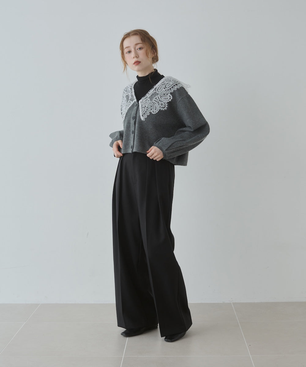 レース衿付きショートニットカーディガン