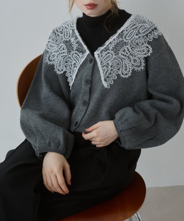 レース衿付きショートニットカーディガン