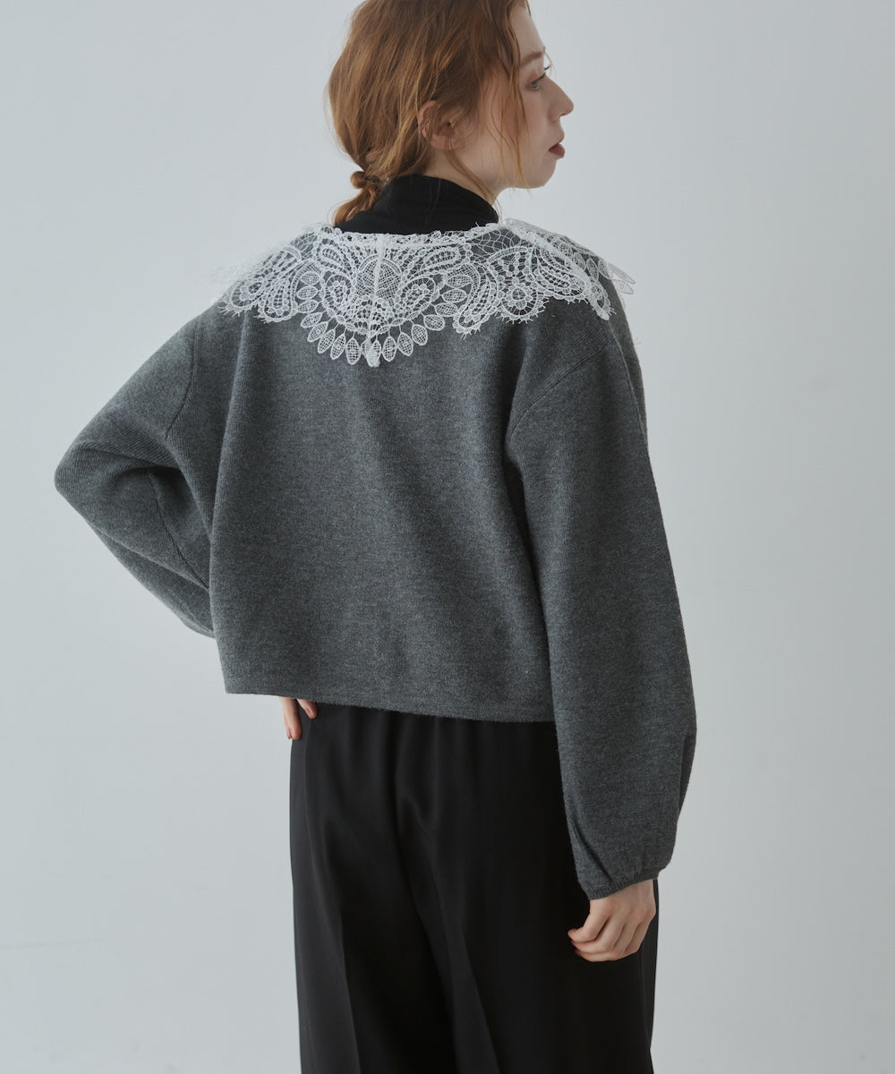 レース衿付きショートニットカーディガン