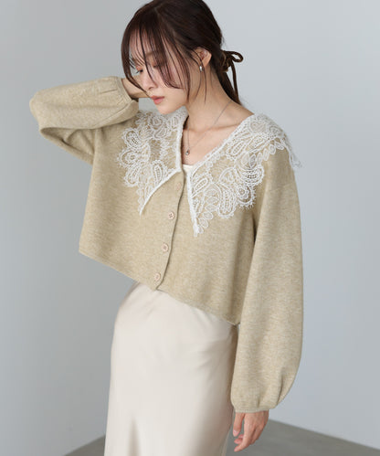 レース衿付きショートニットカーディガン
