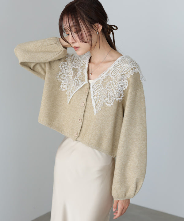 レース衿付きショートニットカーディガン