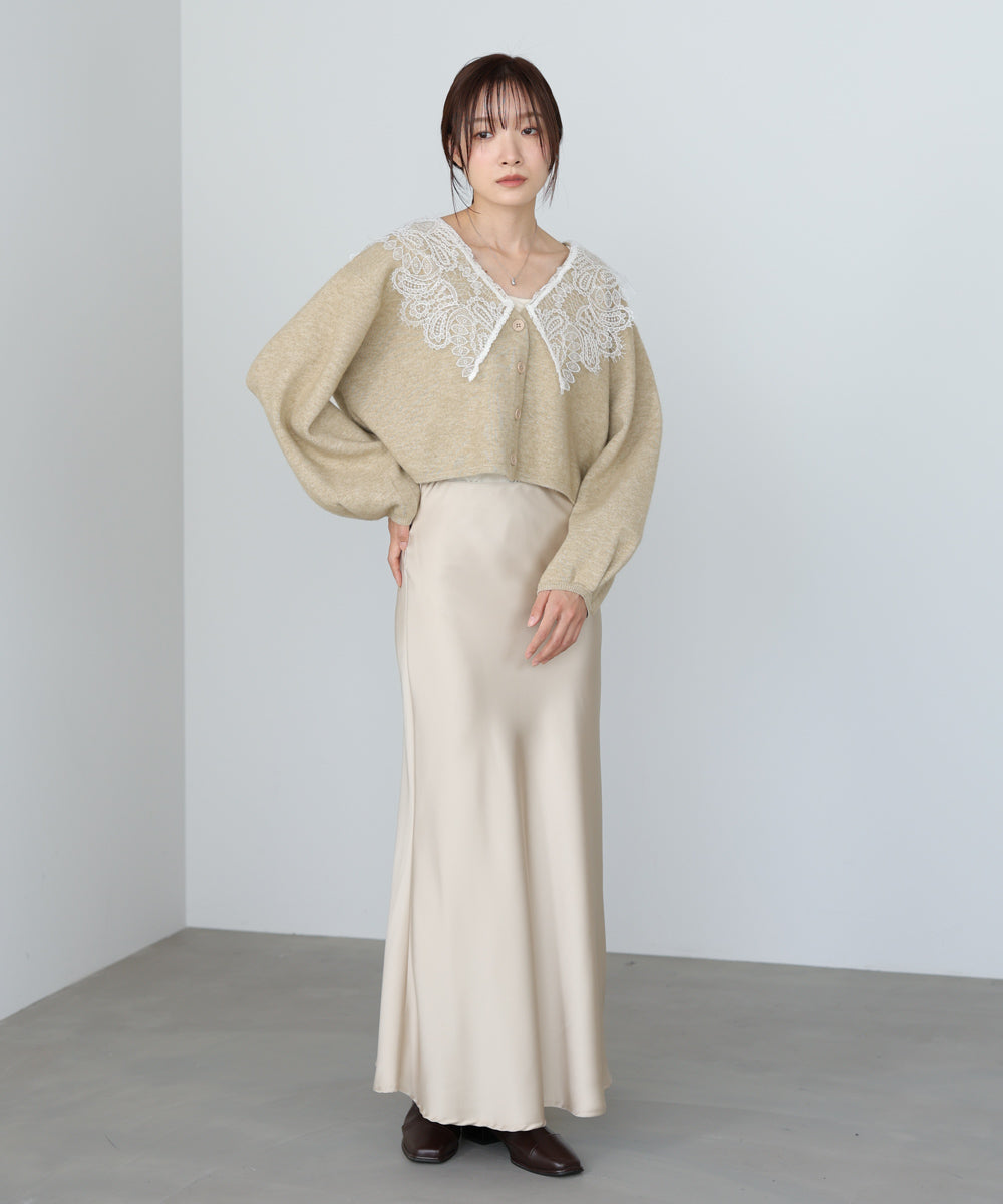 レース衿付きショートニットカーディガン