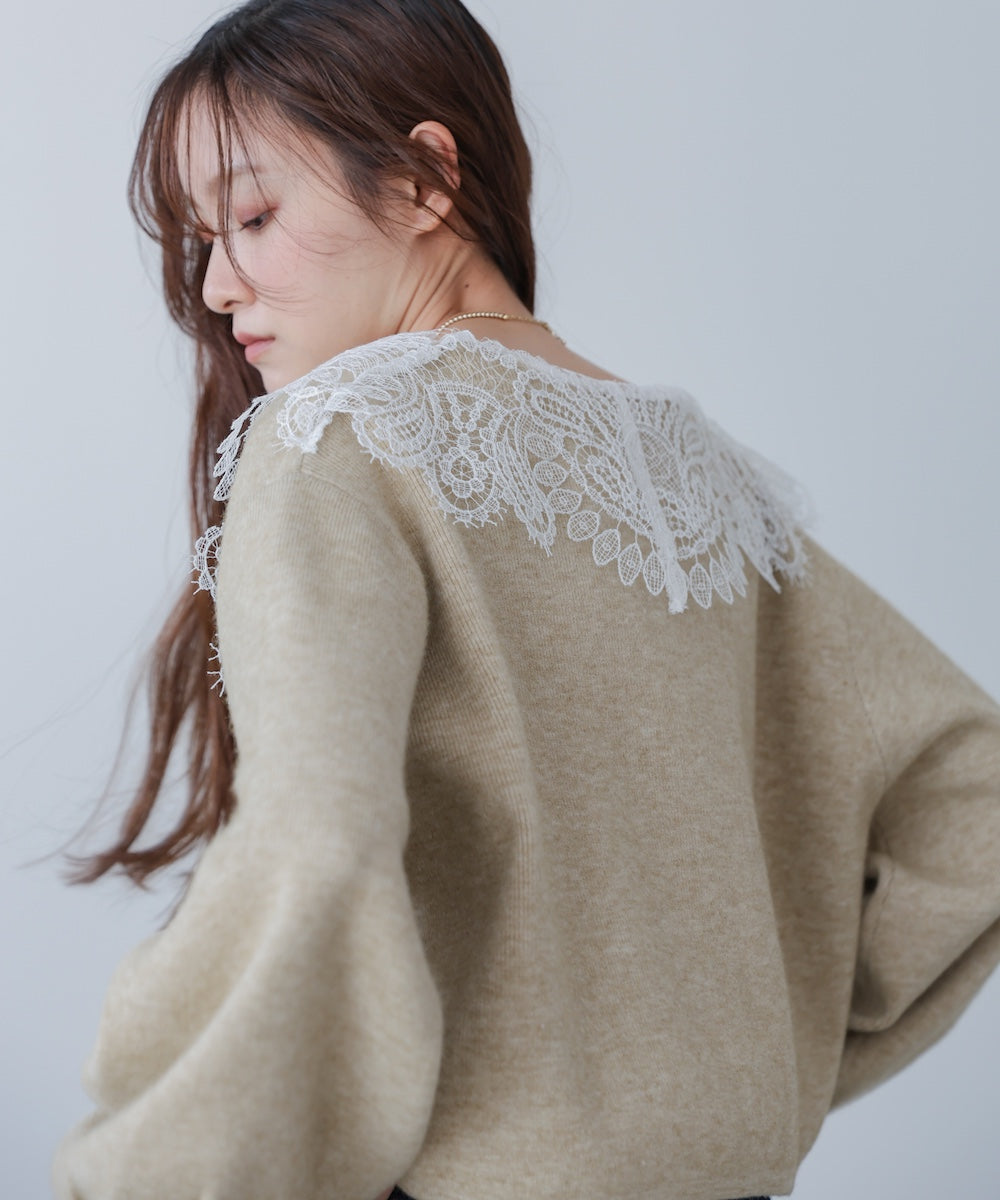 レース衿付きショートニットカーディガン – Bab
