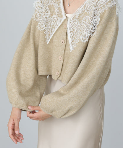 レース衿付きショートニットカーディガン