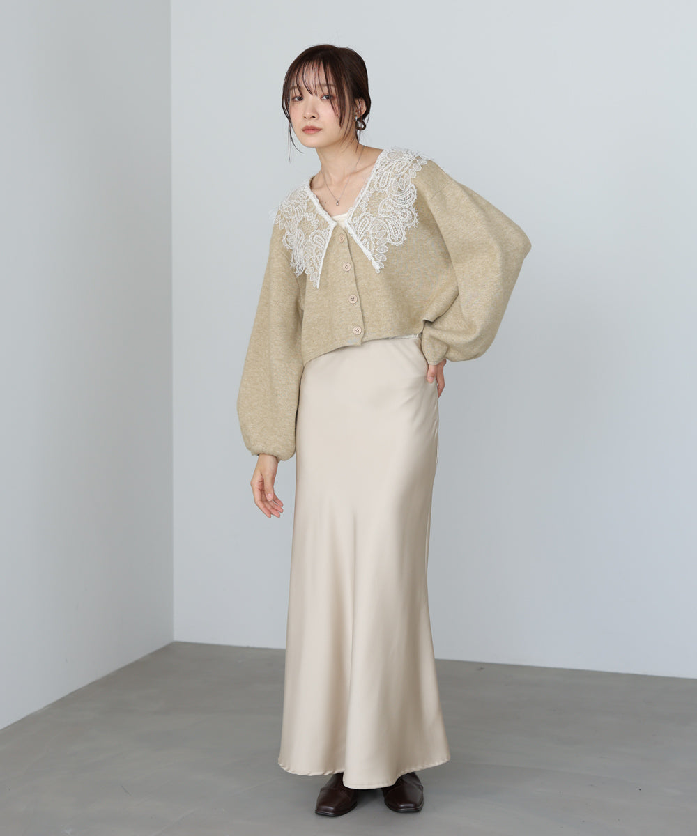 レース衿付きショートニットカーディガン