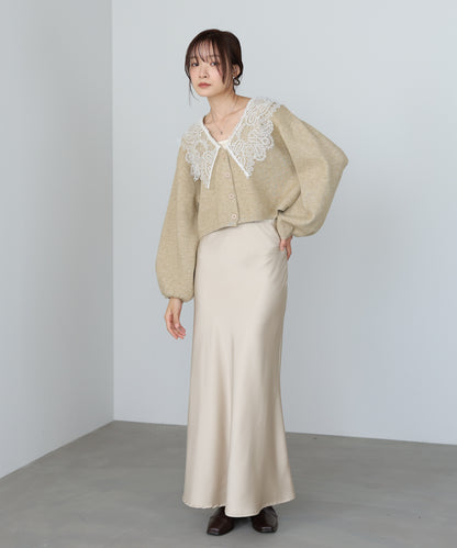 レース衿付きショートニットカーディガン