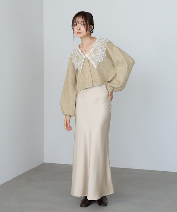 レース衿付きショートニットカーディガン