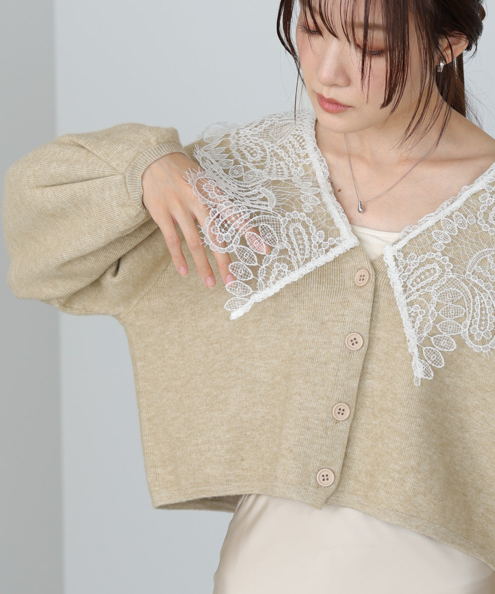 ラルフローレン　ヴィンテージ　レディース　　カーディガン　ニット　　レース襟 レース衿付きショートニットカーディガン – Bab
