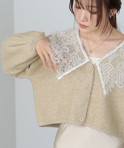 レース衿付きショートニットカーディガン