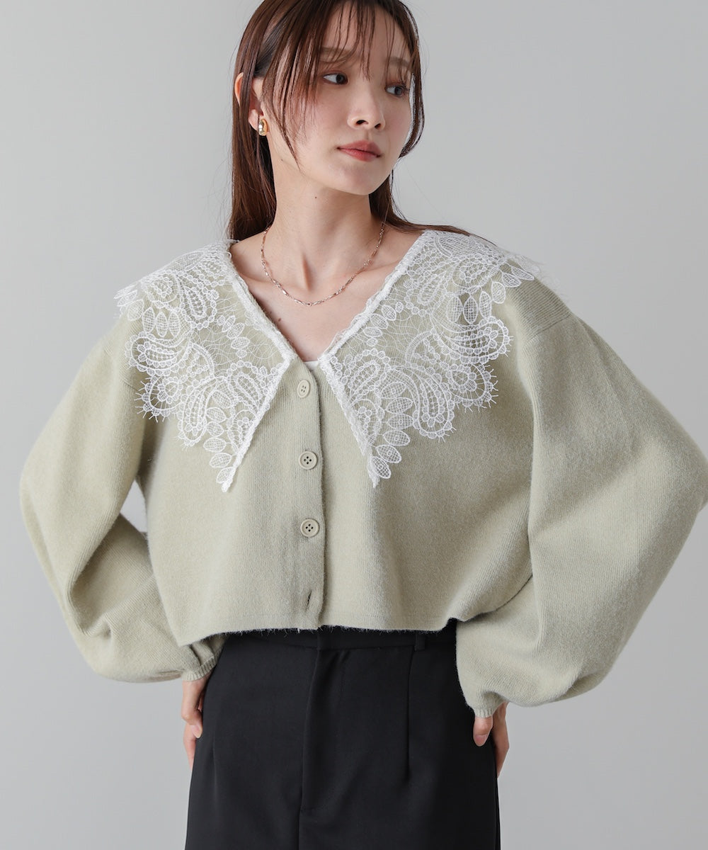 Chiffon Embroidery Frillショートカーディガン 新品 サックス ハート編みショートカーディガン | フォーエル公式通販
