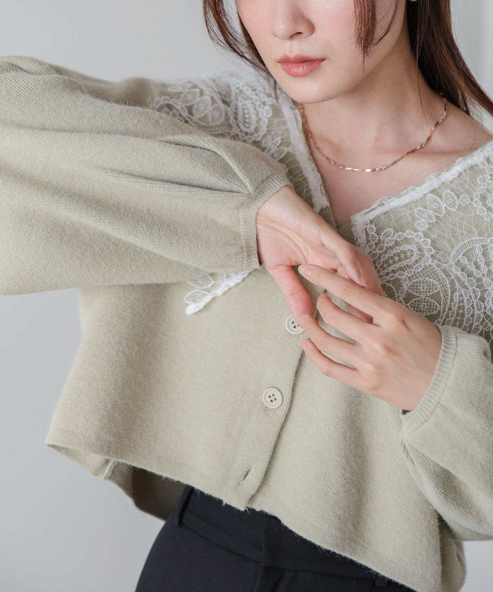 レース衿付きショートニットカーディガン