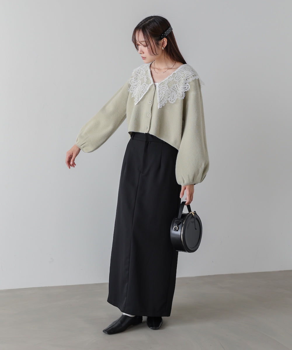 レース衿付きショートニットカーディガン