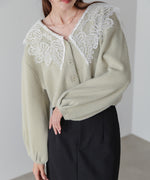 レース衿付きショートニットカーディガン