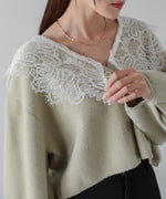 レース衿付きショートニットカーディガン