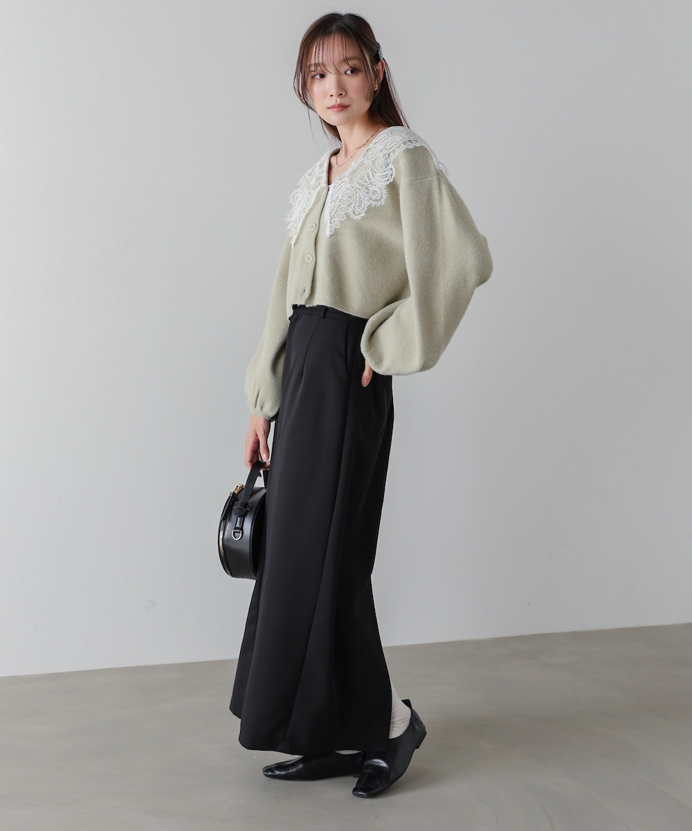 レース衿付きショートニットカーディガン