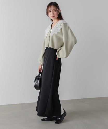 レース衿付きショートニットカーディガン