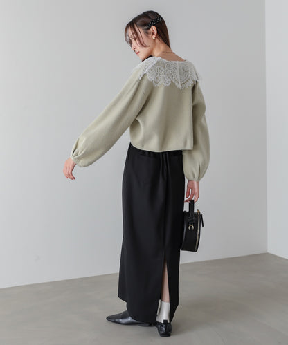 レース衿付きショートニットカーディガン