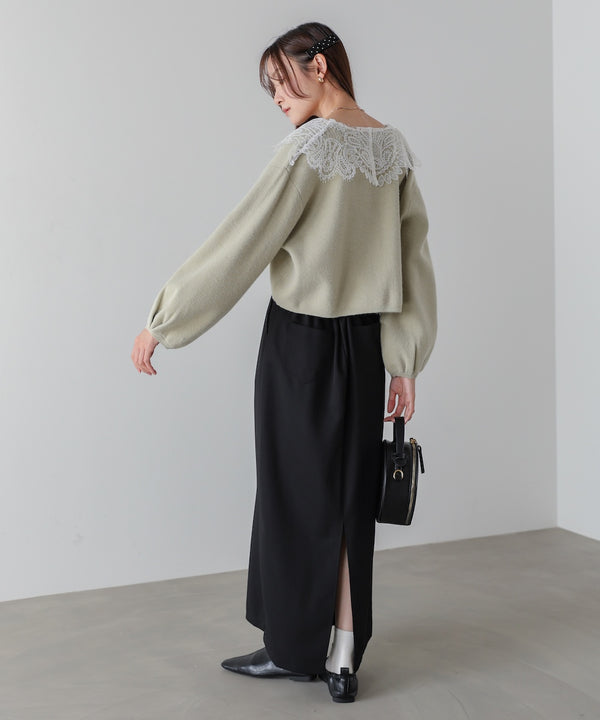 レース衿付きショートニットカーディガン