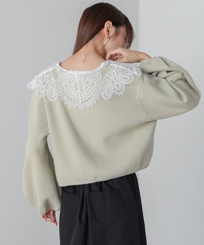 レース衿付きショートニットカーディガン