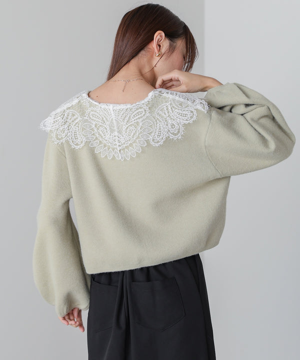 レース衿付きショートニットカーディガン