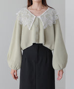 レース衿付きショートニットカーディガン