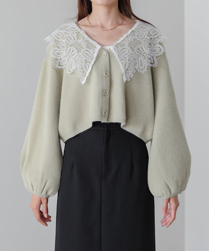レース衿付きショートニットカーディガン