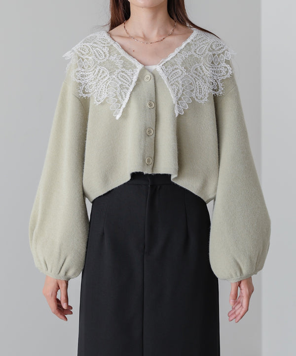 レース衿付きショートニットカーディガン