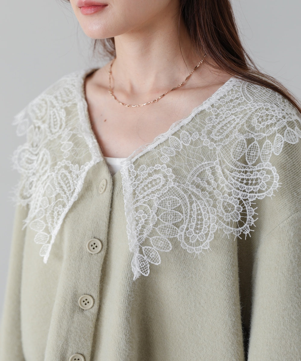 レース衿付きショートニットカーディガン – Bab