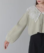 レース衿付きショートニットカーディガン