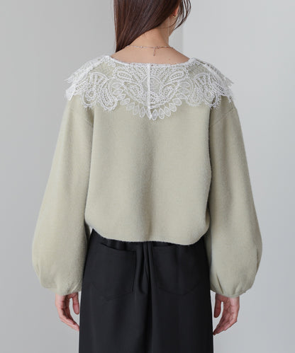 レース衿付きショートニットカーディガン