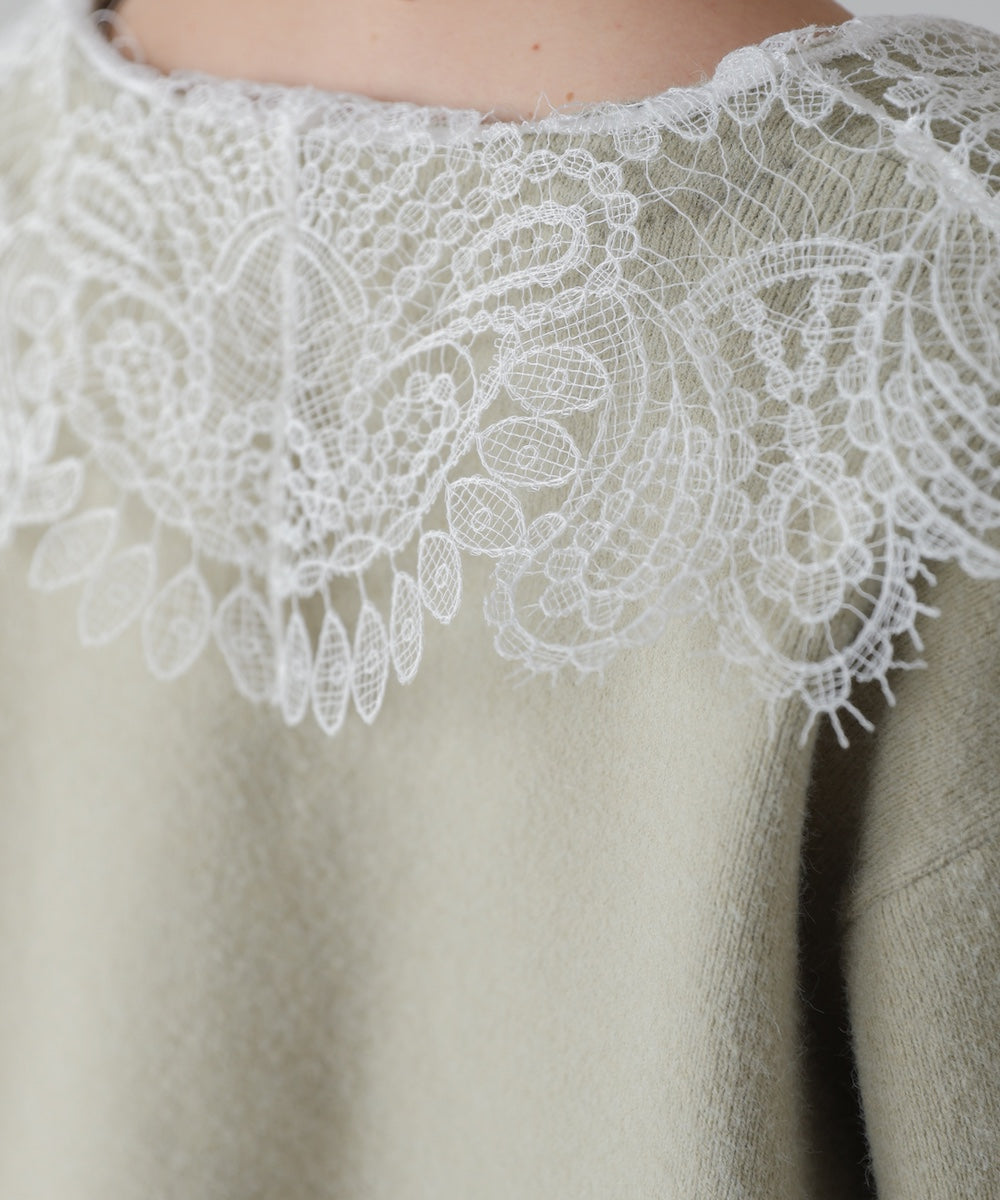 レース衿付きショートニットカーディガン