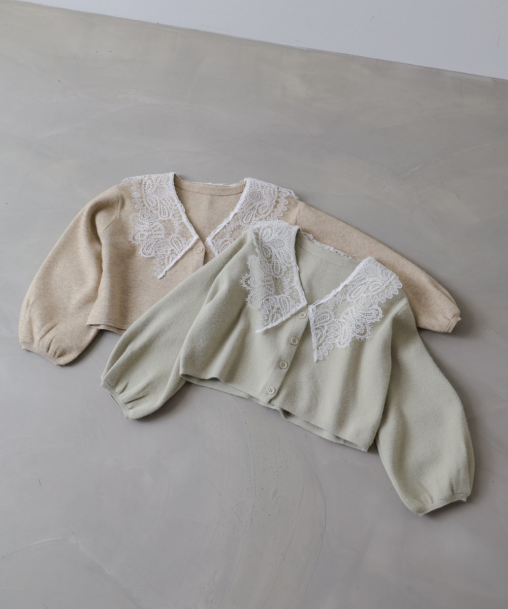 レース衿付きショートニットカーディガン