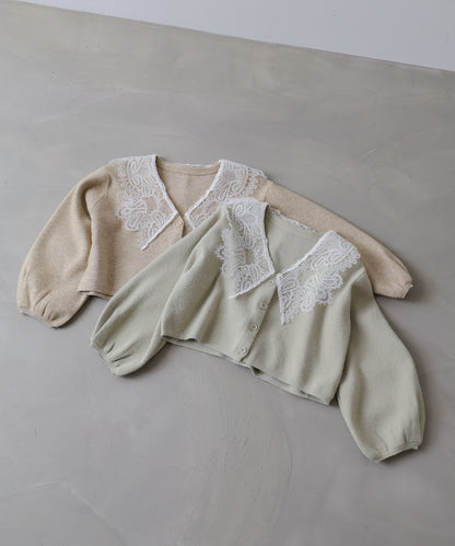 レース衿付きショートニットカーディガン