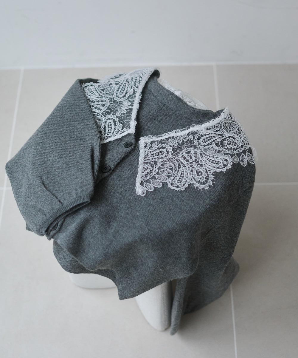 レース衿付きショートニットカーディガン