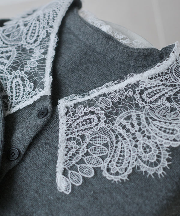 レース衿付きショートニットカーディガン