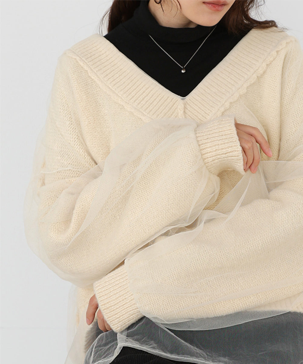 リバーシブルチュールレイヤードニット