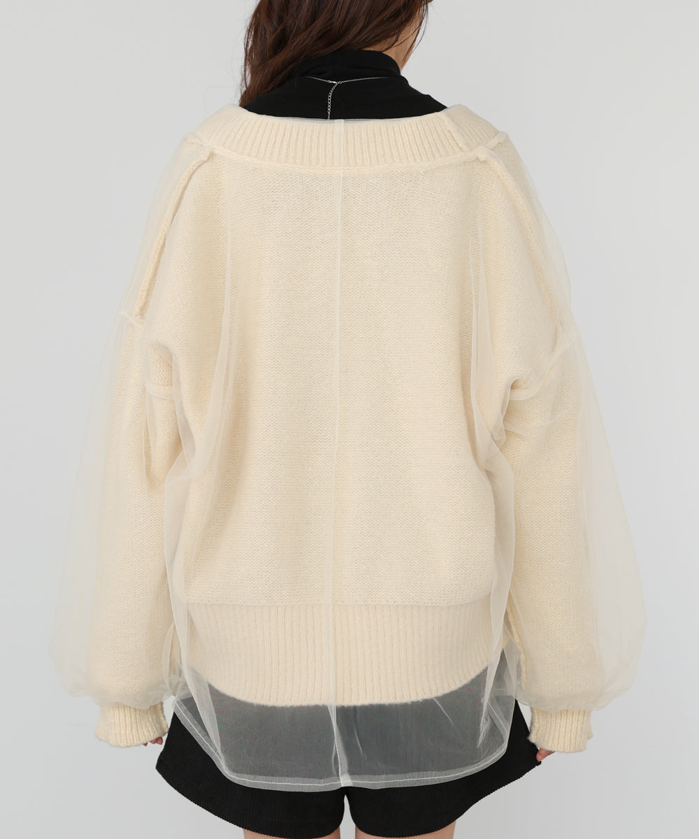 リバーシブルチュールレイヤードニット