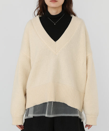 リバーシブルチュールレイヤードニット