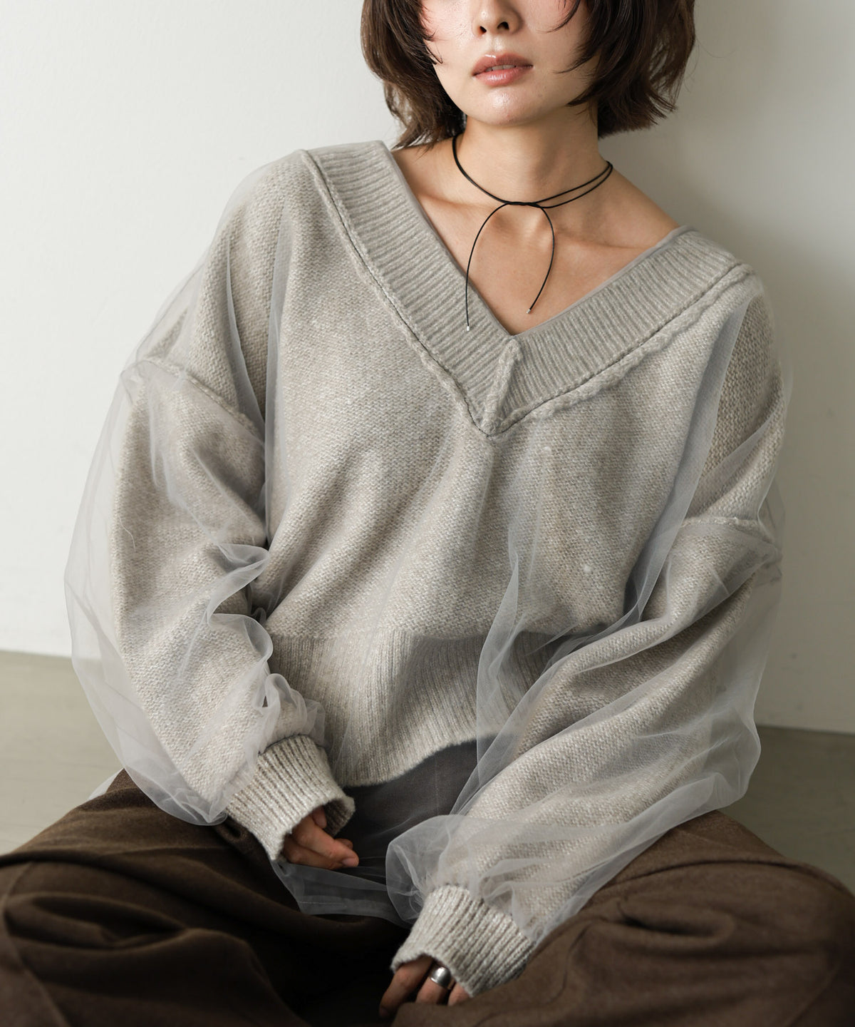 リバーシブルチュールレイヤードニット