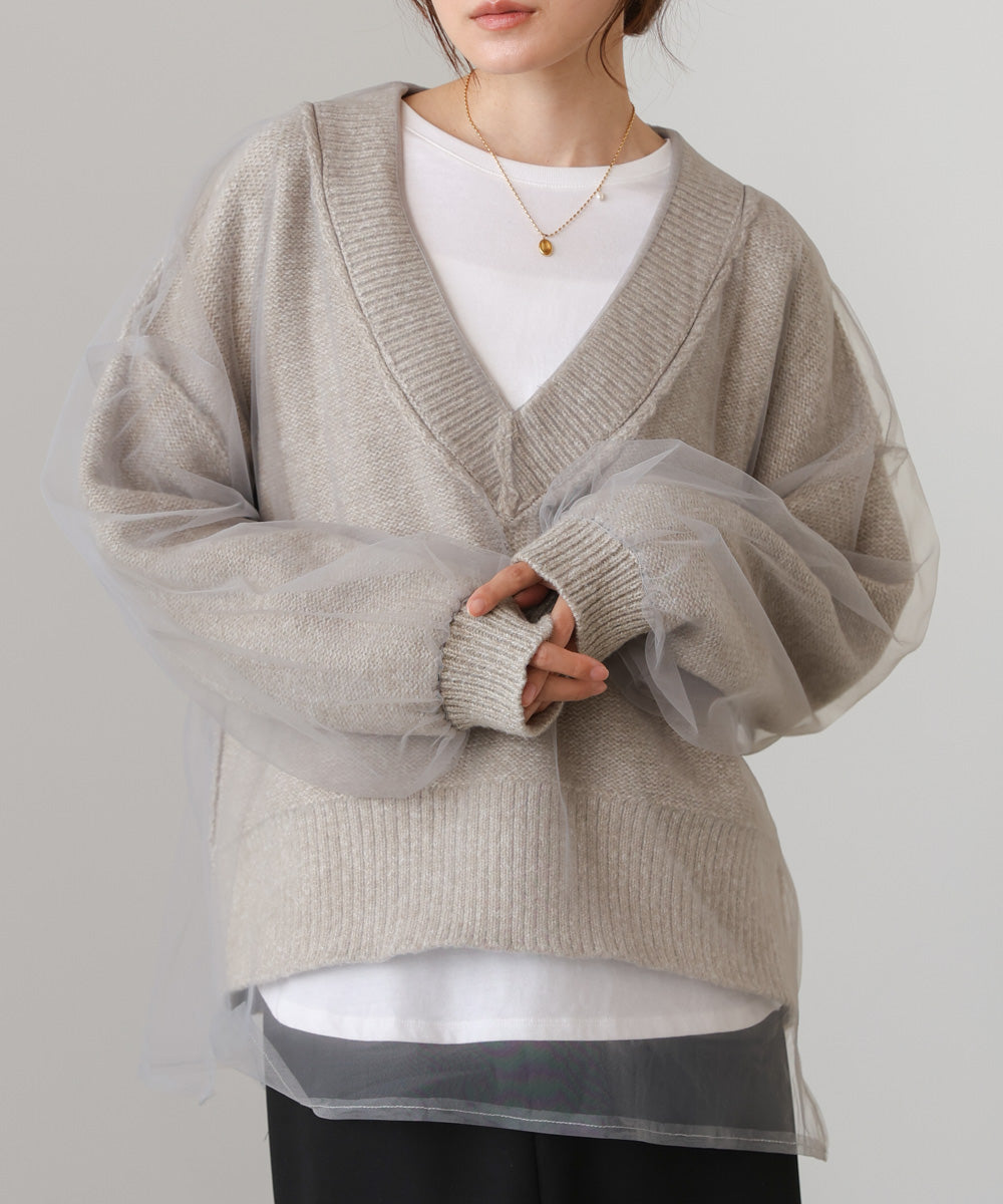 リバーシブルチュールレイヤードニット