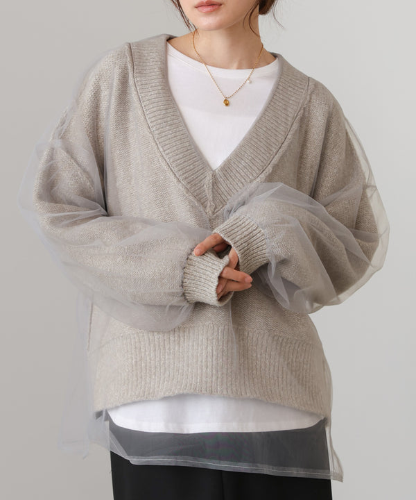 リバーシブルチュールレイヤードニット