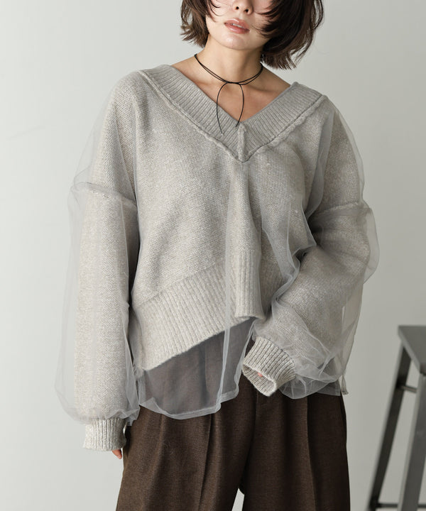 リバーシブルチュールレイヤードニット