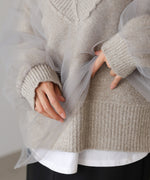 リバーシブルチュールレイヤードニット