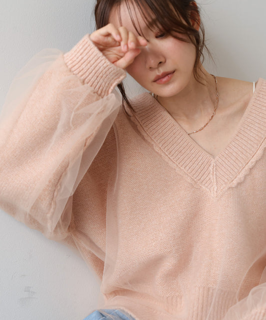 リバーシブルチュールレイヤードニット